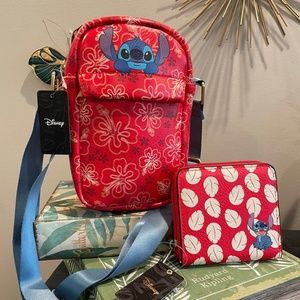 NWT Stitch Red Hibiscus Crossbody Wallet Set